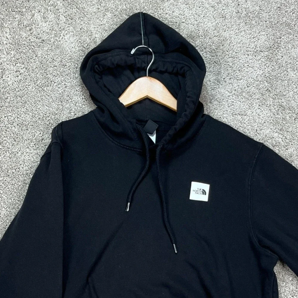 The North Face Hoodie Mens M Black Long Sleeve Fleece Pullover Circular Design